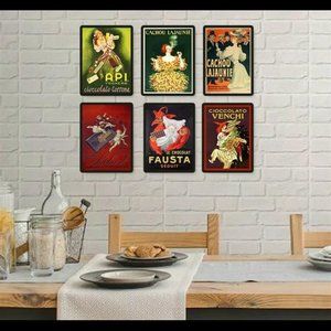 European Vintage Chocolate French Italy Wall Art Vintage Poster Prints Set of 6